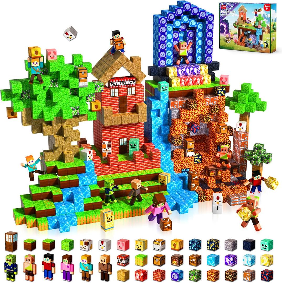 210 Pcs Magnetic Blocks - Magnetic Building Blocks Toys for Kids Ages 4-8, Magnet Cubes Stacking Classroom STEM Toys, Birthday Gift for 3+ Year Old Boys Girls (Patent Pending)