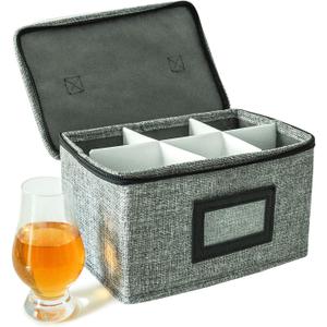 HURZMORO Storage Box for Glencairn Whisky Glass,6 Whiskey Glasses Holder for Organizer, Fully-Padded Inside with Sturdy Construction, Packing Boxes with Dividers- Perfect Whiskey Gift (6 Compartments)