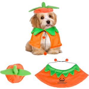 ADOGGYGO Halloween Dog Costumes Puppy Pumpkin Cloak Hat Set Pet Halloween Pumpkin Costumes for Small Medium Dogs Pets