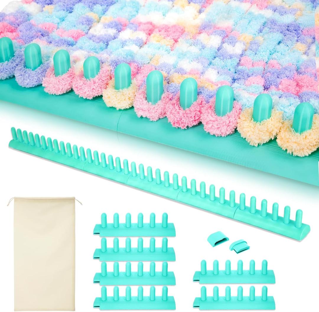 AceOrbit 65" Chunky Blanket Loom Blanket Loom for Chunky Yarn Detachable Portable Design Hand Knitting Looms with a Flannel Storage Bag for DIY Throw Blankets Beginner Friendly Yarn Craft(Aqua Green)