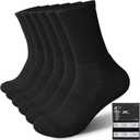 LWK Men's Bamboo Viscose Athletic Crew Socks, Thick Cushioned Moisture Wicking Breathable Running Socks, 6 Pack Gift Box, Size Large (Black)