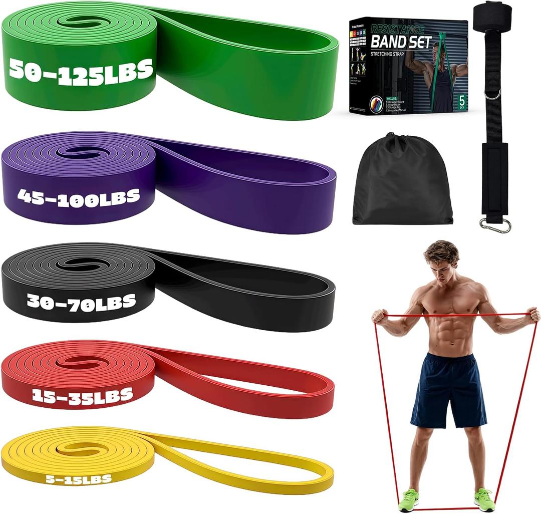 Resistance Bands Set with Door Anchor, Multi-Levels Pull Up Assistance Bands, Exercise Bands for Working Out, Stretching, Muscle Training, Physical Therapy (Men/Women) (5PCS(5-125LBS))