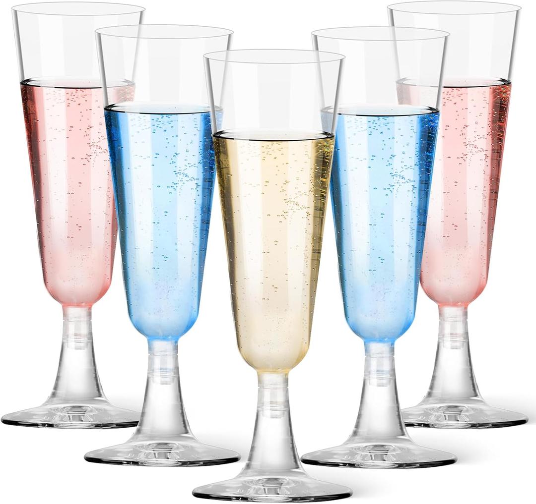 GuanQiao Plastic Champagne Flutes 20 Pack, 5.5 Oz Clear Disposable Plastic Champagne Glasses, Wine Glasses Cups for Wedding Celebration Birthday Party Wine Tasting New Year's Eve Party Supplies