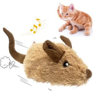 Gigwi Interactive Moving Mouse Cat Toy with Realistic Squeaky Sound, Automatic Mouse Toys for Indoor Cats, Electronic Mouse Toy for Self Play & Exercise(Brown Ear)