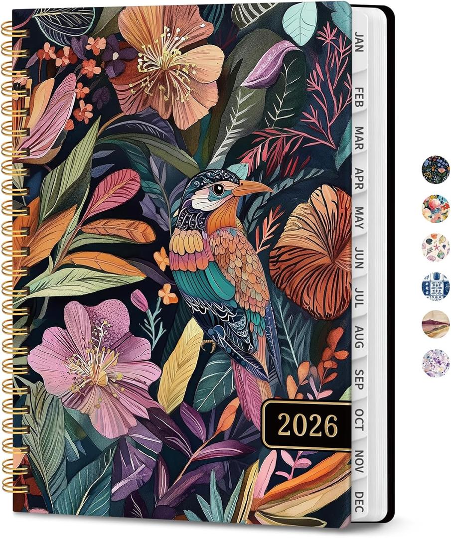 2026 Planner, Weekly and Monthly Planner for Women, Jan 2026 - Dec 2026 Pretty 2026 Calendar Planner with Monthly Tabs, Inner Pocket, Spiral Binding, Perfect for Office Home School - 6.3" x 8.5", Tropical Songbird
