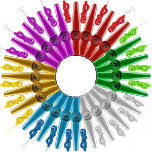 Newwiee 48 Pcs Metal Kazoos with Lanyards Musical Instruments Kazoo Pack Metal Flute Good Companion for Guitar Violin Piano Keyboard Ukulele, Kids Adults Lovers Gift Prize (Multicolor)
