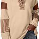 BLENCOT Women's Casual Striped Half Zip Up Drop Shoulder Sweatshirt Oversized Long Sleeve Pullover Tops with Pockets size 2XL