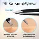 2 x Katsumi Pinnacle 4-Piece Tweezers Set  Precision Stainless Steel Tweezers for Eyebrows, Facial Hair, Ingrown Hair, Splinters, Hair removal Tweezer for Men & Women, Professional Tweezer Kit (Black)