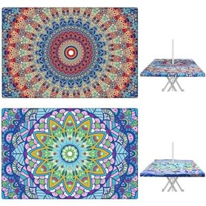 DoubleFill 2 Pcs Rectangular Outdoor Tablecloth with Umbrella Hole, Waterproof Elastic Fitted Camping Tablecloths for 5 Foot Table with Zipper - Ideal for Summer Garden Patio Picnic Party, 38'' x 63''