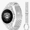 JR.DM Diamond Bands with Bling Case Women ONLY Compatible with Samsung Galaxy Watch 7/6 40mm 44mm, 20mm watch band with Protective Cover Bumper Dressy Elegant Metal Replacement Strap(Silver/40mm)