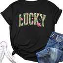 LAZYCHILD St Patricks Day Shirt Women: Lucky Shamrock Tshirt Saint Patricks Day Green Clover Short Sleeve Tops M