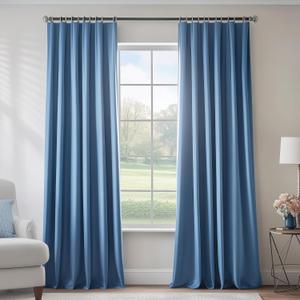 FMFUNCTEX Velvet Blackout Curtains Blue Thermal Insulated Curtains for Bedroom Living Room Darkening Curtains 96 Inches Long Soft Luxury Heavy Rod Pocket Slate Blue Drapes Dining Room 2 Panels Set