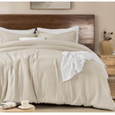 PHF Cotton Muslin Comforter Set King – 100% Cotton Cover, Ultra Soft & Breathable, 3PCS Lightweight All-Season Bedding with Polyester Fill, 1 Comforter 104"x90" & 2 Pillow Shams 20"x36", Natural 