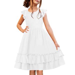 HOSIKA Girls Vintage Floral Lace Boho Ruffle Swing Birthday Party Holiday Flower Girl Dress for 6-12 Years