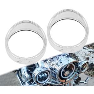 Motorcycle 4.5'' Auxiliary Fog Light Trim Ring Cover 4 1/2" LED Passing Lamp Trim Rings Visor Style Fit for Harley Touring Electra Glide Road King (Chrome)