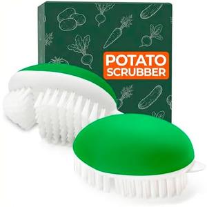 2 Pcs Vegetable Brush Scrubber - 2.3 x 3.9 Potato Brush Scrubber for Food with Ergonomic Design, Crack-Resistant Frame, Soft & Stiff Bristles for Effective Cleaning - Versatile for Mushrooms, Apples