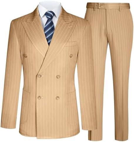 Mens Suits Slim Fit 3 Piece Double Breasted Tuxedo Suit Jacket Vest Pants Set for Wedding Prom S