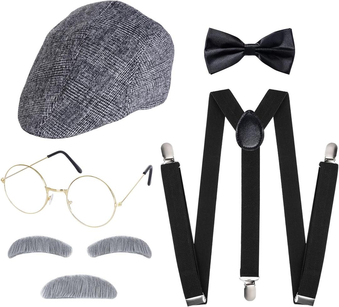 Old Man Costume Set 100 Days of School Grandpa Costume for Adults Newsboy Hat 1920s Accessories for Halloween