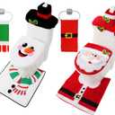 JOYIN 2 Set 5 Pieces Christmas Theme Bathroom Decoration Set w/Toilet Seat Cover, Rugs, Tank Cover, Toilet Paper Box Cover and Santa Towel for Xmas Indoor Dcor, Party Favors (Santa & Snowman)