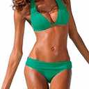 Womens Halter Padded Top Push up Bikini Set Two Piece Bathing Suit (Medium, Green)