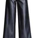HaoMay Women's High Waist Wide Leg PU Faux Leather Cropped Pants Culottes (Large, Black)