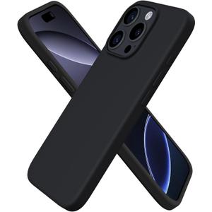 ORNARTO Compatible with iPhone 16 Pro Case 6.3", Slim Liquid Silicone 3 Layers Soft Gel Rubber Shockproof Protective Case with Anti-Scratch Microfiber Lining-Black