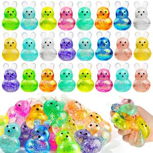 24PCS Easter Squishy,Easter Basket Stuffers Bunny Stress Balls for Kids,Easter Toys Stress Relief Fidget Balls,Easter Egg Fillers Party Favors Gifts (Rabbit)
