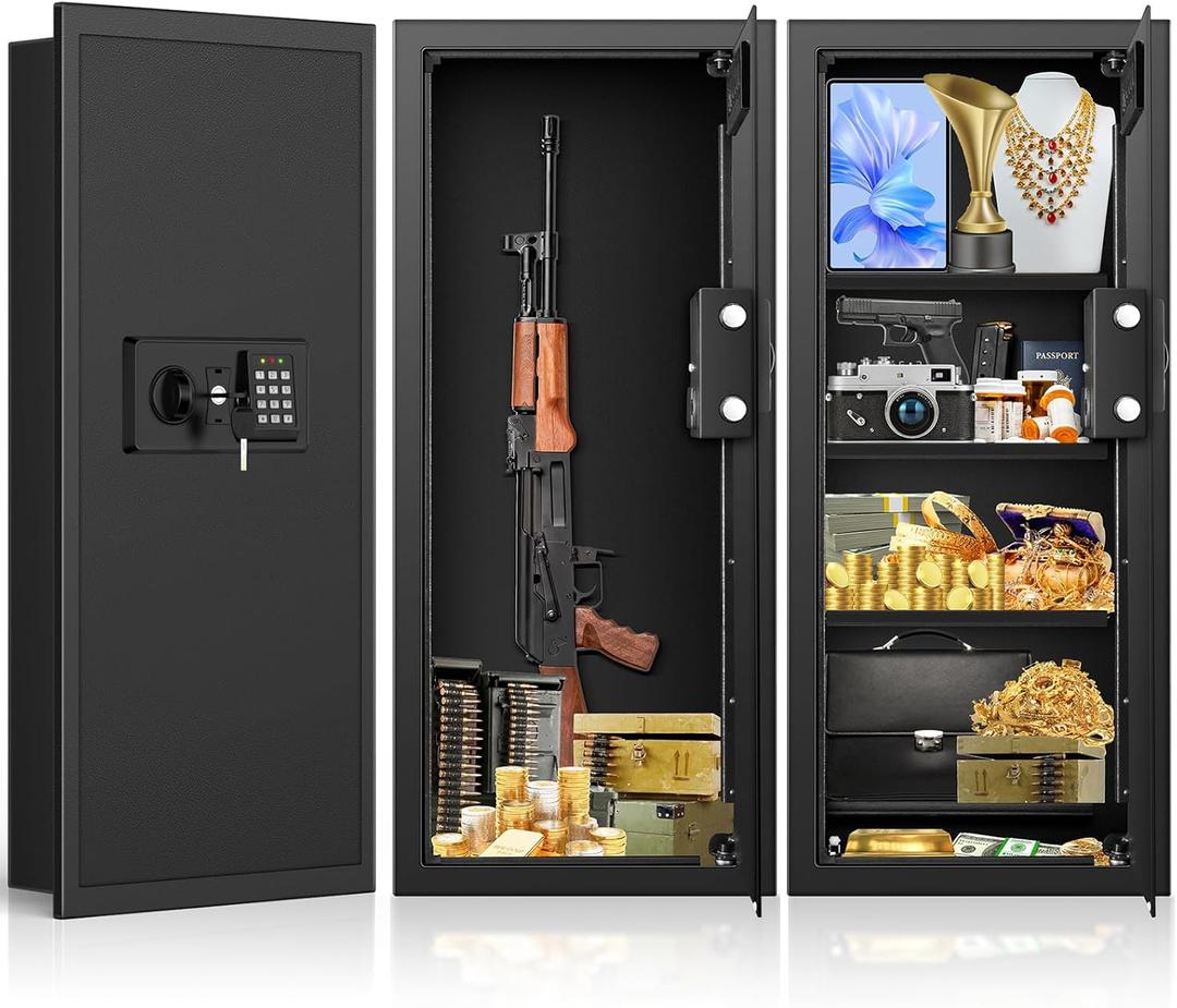 33.46" Tall Sturdy Wall Safes Between the Studs 16" Centers, Fireproof in Wall Safe with Removable Shelf, Combination Lock Hidden Safe for Money Jewelry Passport Documents