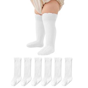 Zando Baby Knee High Socks Baby Stockings Toddler Thigh High Tights Long Tube Leg Warm Stocking Toddler Stockings for Girls with Cute Ruffles Baby Girl Socks 18-24 Months White*2/Pink*2/Gray*2