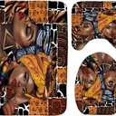 Black Woman Boho Bathroom Rugs and Mats Sets 3 Piece, Memory Foam Bath Mat, U-Shaped Contour Shower Mat Non Slip Absorbent, Velvet Toilet Lid Cover Washable (17.7"W x 29.5"L (Pack of 3))