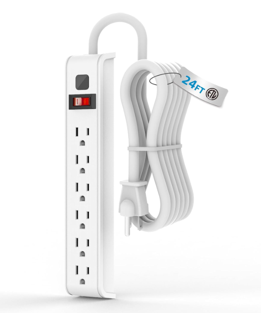 Surge Protector Power Strip, 24 Feet Extension Cord, 600 Joules Surge Protection, Multiple Protection 6 Outlet Strip, 14 AWG Cord, 15A/1875W, ETL Listed