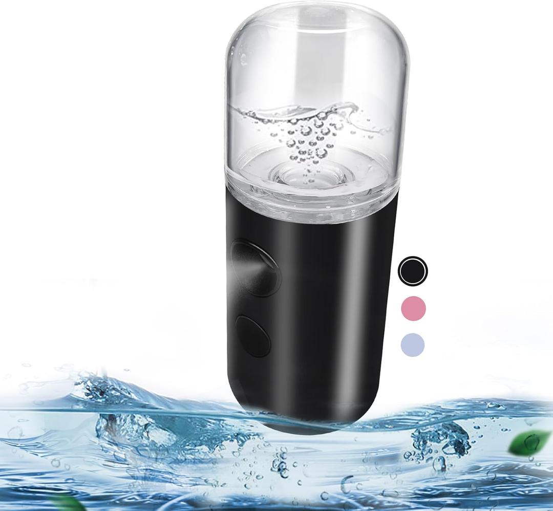 2 x Kingsmile Nano Mist Sprayer, Electric Nano Mister, Portable Face Mister for Eyelash Extensions & Daily Care, Mini Face Humidifier, Facial Mister with 1OZ /30ML Large Capacity Screwing Water Tank Black
