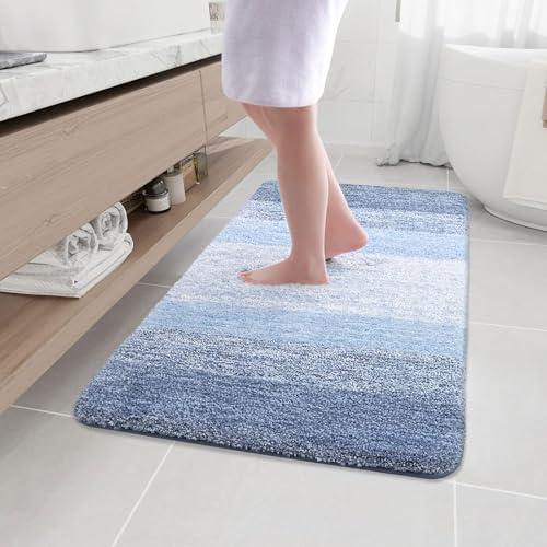 Microfiber Bathroom Rugs, Shaggy Soft and Absorbent Bath Rug, Non-Slip, Thick Plush Machine Washable Dry Bath Mats for Bathroom, Tub and Shower, 44x32, Light Blue