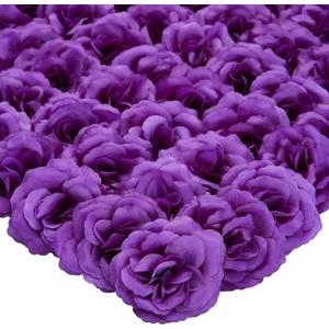 Bright Creations 50 Pack Purple Roses Artificial Flowers Bulk, 3 Inch Stemless Fake Silk for Decorations, Wedding, Faux Bouquets