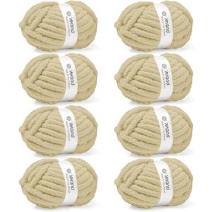 Inhand Chunky Chenille Yarn for Hand Knitting, Thick Bulky Blanket Yarn for Crocheting, Soft Fluffy Yarn for Crochet Gifts & Crafts for Women/Beginners, 8 Pack (29.5 yds/8.4 oz Each), Sand Khaki