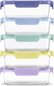 Ello Color Lock 3.4 Cup 10PC, 4 Pack Glass Meal Prep Sets Leak-Proof Glass Food Storage Containers with Airtight BPA-Free Plastic Lids, Dishwasher, Microwave, and Freezer Safe,Rain