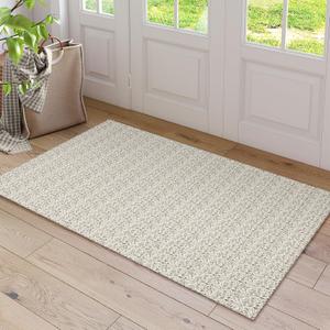 Collive Boho Washable Area Rugs 3x5 Kitchen Area Rugs Rubber Backed Woven Braided Carpet Non-Slip Farmhouse Bedroom Rugs Tan Indoor Front Door Rugs for Entryway Bathroom Balcony, Natural