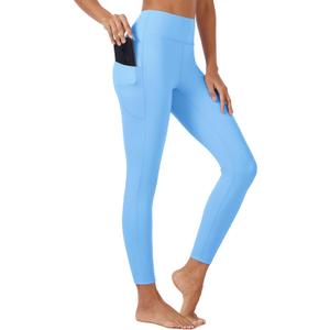 MAGCOMSEN Womens Yoga Pants High Waisted Tummy Control Leggings with Pockets Athletic Leggings Ankle Length Light Blue, L