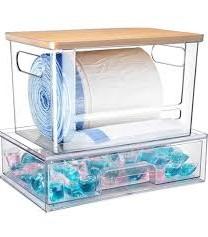 2Pcs Trash Bag Holder Under Sink Stackable Storage, Extra Large Laundry Room Organization and Storage, Laundry Pod Organization with Lid, Garbage Bag Dispenser Roll Holder for Kitchen Cabinet