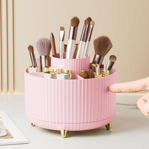 Diesisa Makeup Brush Holder Organizer,360 Rotating Makeup Brush Organizer,5 Slot Make up Brushes Cup for Cosmetics, Nail Polish, Art Supply, Bathroom Vanity Desktop Organizer - Pink