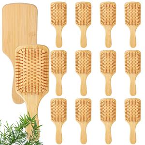 10 Pcs Bamboo Hair Brush, Bulk Round-tipped Bamboo Bristles Detangling Brush Paddle Lightweight Massage Anti Static for Women Men and Children, Stimulates Scalp for Hair Growth (Large, Count, 12)