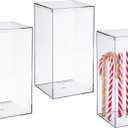 Hammont Rectangle Acrylic Box - Shelf Organizer Bins - Clear Storage Containers - Candy Party Favors | Bathroom Storage | Makeup Cosmetic Organization | Tall: 4"x4"x8" (3 Pack)