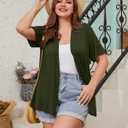 LARACE Short Sleeve Cardigans for Womens Summer Tops Casual Plus Size Open Front Lightweight Cover Up (ArmyGreen 1X) (Green, L)