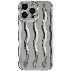 Caseative for iPhone 15 Pro Max Case,Water Ripple Pattern Curly Wave Frame Soft Phone Case (Silver)