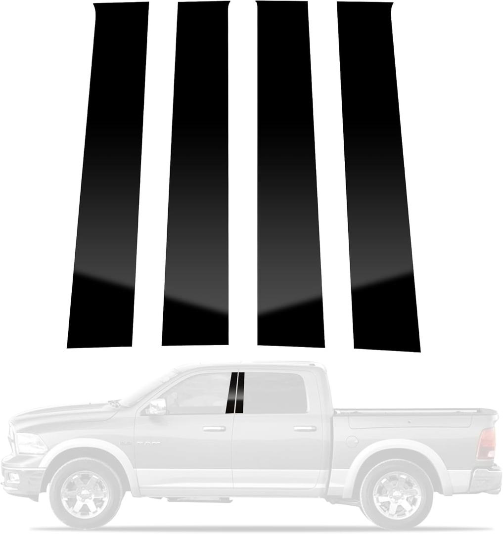 BASIKER 4 Pcs Compatible with Dodge Ram 1500 2500 3500 2009 to 2018 Door Window Trim Anti Scratch Stickers Door Pillar Moldings