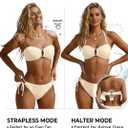 Yonique Women's Ribbed Bandeau Bikini - Sexy Two Piece Strapless Swimsuit String Tie Side Bathing Suit 2026 (Beige, L)