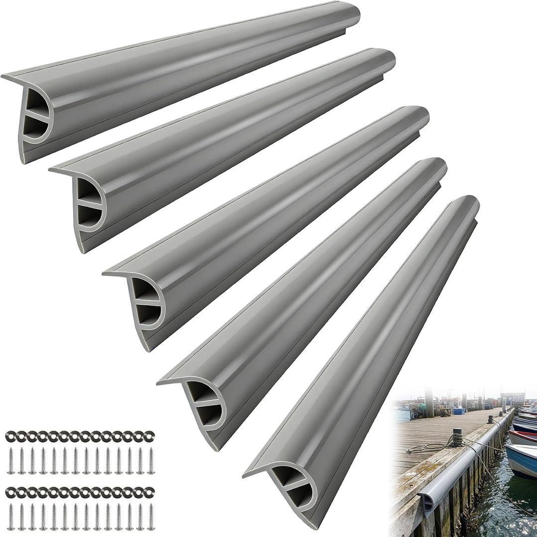 ORLANG 16.4ft Marine-Grade Dock Bumpers,5-Section PVC Dock Fenders with Stainless Steel Screws and Washers,P-Type Boat Dock Guards,Dock Post Bumpers for Docking Edges, Horizontal Decks or Piers(Grey)