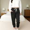 Women Baggy Sweatpants with Pockets Lounge Womens Pajama Pants Female Trouser (Black, M)
