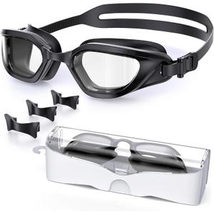 Swim Goggles, Unisex Adult Swimming Goggles Anti Fog Anti UV No Leakage Wide View for Men Women Youth,Black/Clear Smoke