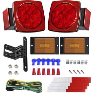 Cyfie LED Trailer Light Kit, Super Bright Submersible Brake Stop Turn Tail License Lights for Under 80" Camper Truck RV Boat Snowmobile, IP68 Waterproof, DOT Certified, 25ft Wiring Harness